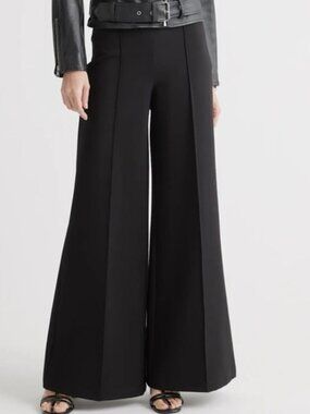 Quince Women Ultra-Stretch Ponte Super Wide Leg Pants Black Size M
